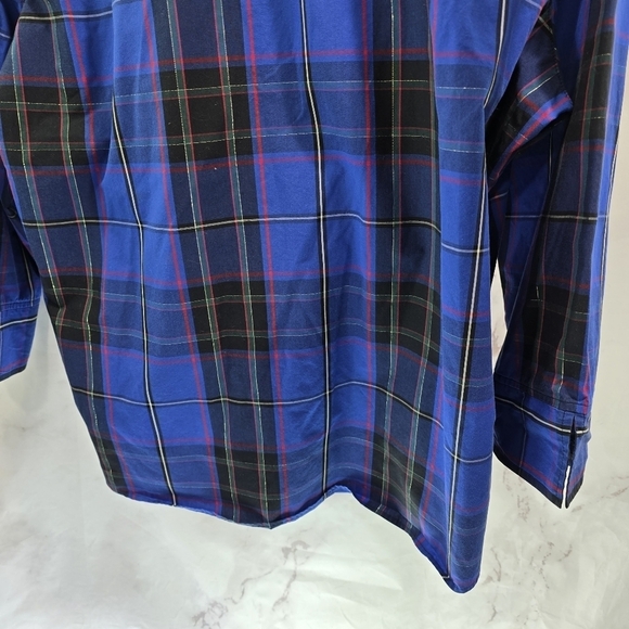 Foxcroft Shirt Women 18W Blue Black Gold Scotch Button Wrinkle Free Shaped Cuff - Picture 7 of 13